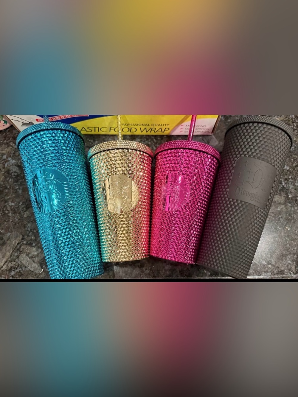 4x Starbucks Studded Metallic Tumbler Set in Gold, Blue, Black and Pink
